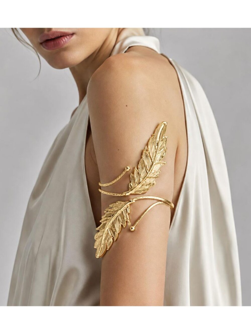 Tigerstars Bold Gold Textured Metal Double Leaf Arm Cuff Bracelet
